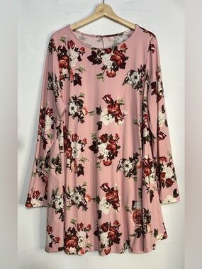 Sunday Morning Floral Pink Long Sleeve Shirt Dress 3XL